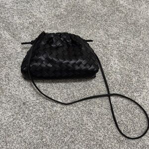 Woven Leather Crossbody Bag - Black